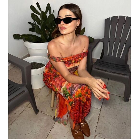 NWT Zara Blogger’s Favorite Tulle Printed Off-the-Shoulder Maxi Dress, Small - Picture 7 of 16